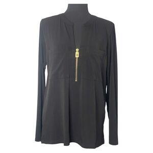Michael Kors Black Long Sleeve Top with Gold Accent